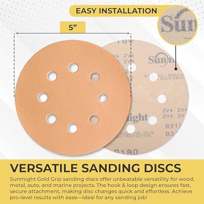 Sunmight GOLD 5" 180 GRIT GRIP 8 HOLE DISC, 58110, 50 DISCS - Image 4